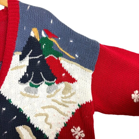 Christopher & Banks Vtg Y2k Ice Skating Cardigan Large Hand Embroidered Cotton - Picture 6 of 12